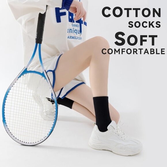 🆕 Women Black Moisture Wicking Calf Socks Cotton Thin Soft Casual Sport Wear - Picture 5 of 6